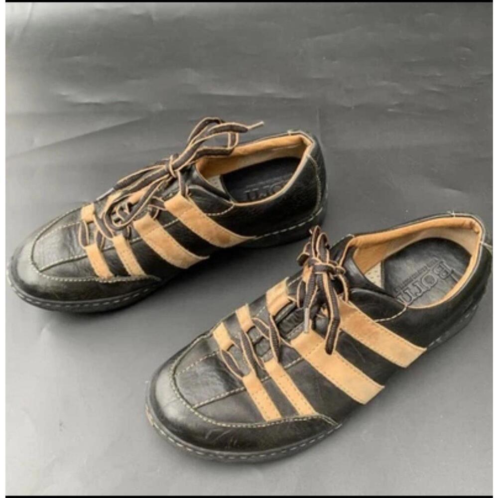 Born Men’s Sneakers Ashram Shoes Sz 8 Or 41 Genuine Leather Black Vintage Retro - Picture 7 of 11
